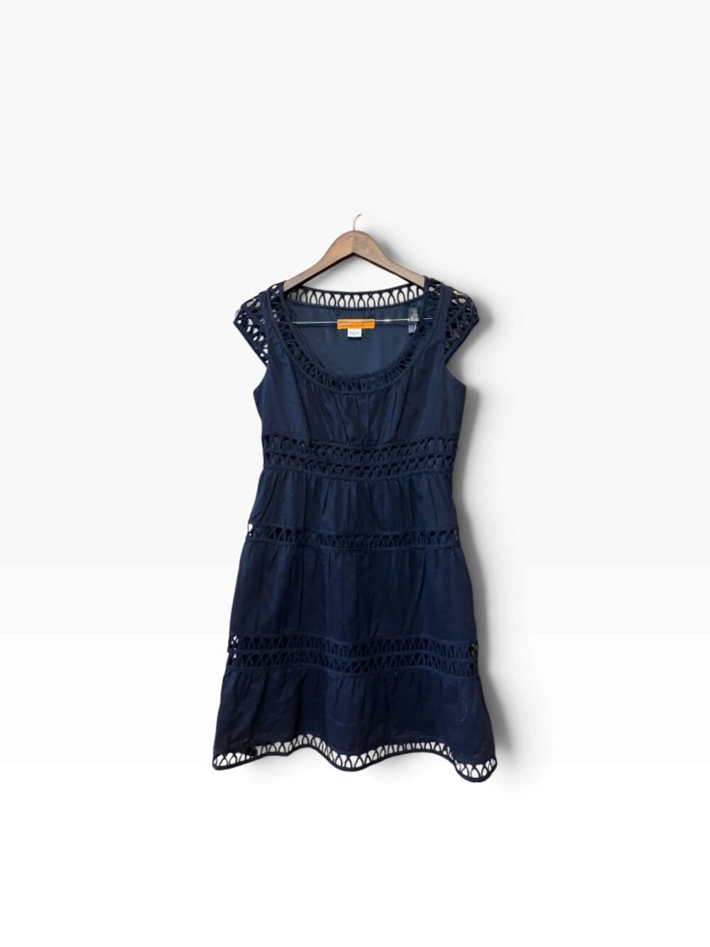 Cynthia Steffe Navy Cutout Lattice Trim Cap Sleeve Fit & Flare Dress Size 6